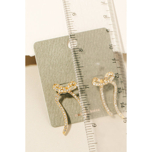 Pave Metallic Ribbon Bow Stud Earrings: G