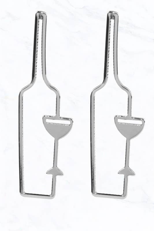 Wine Bottle Glass Earring: Silver
