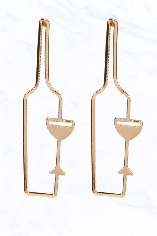 Wine Bottle Glass Earring: Silver